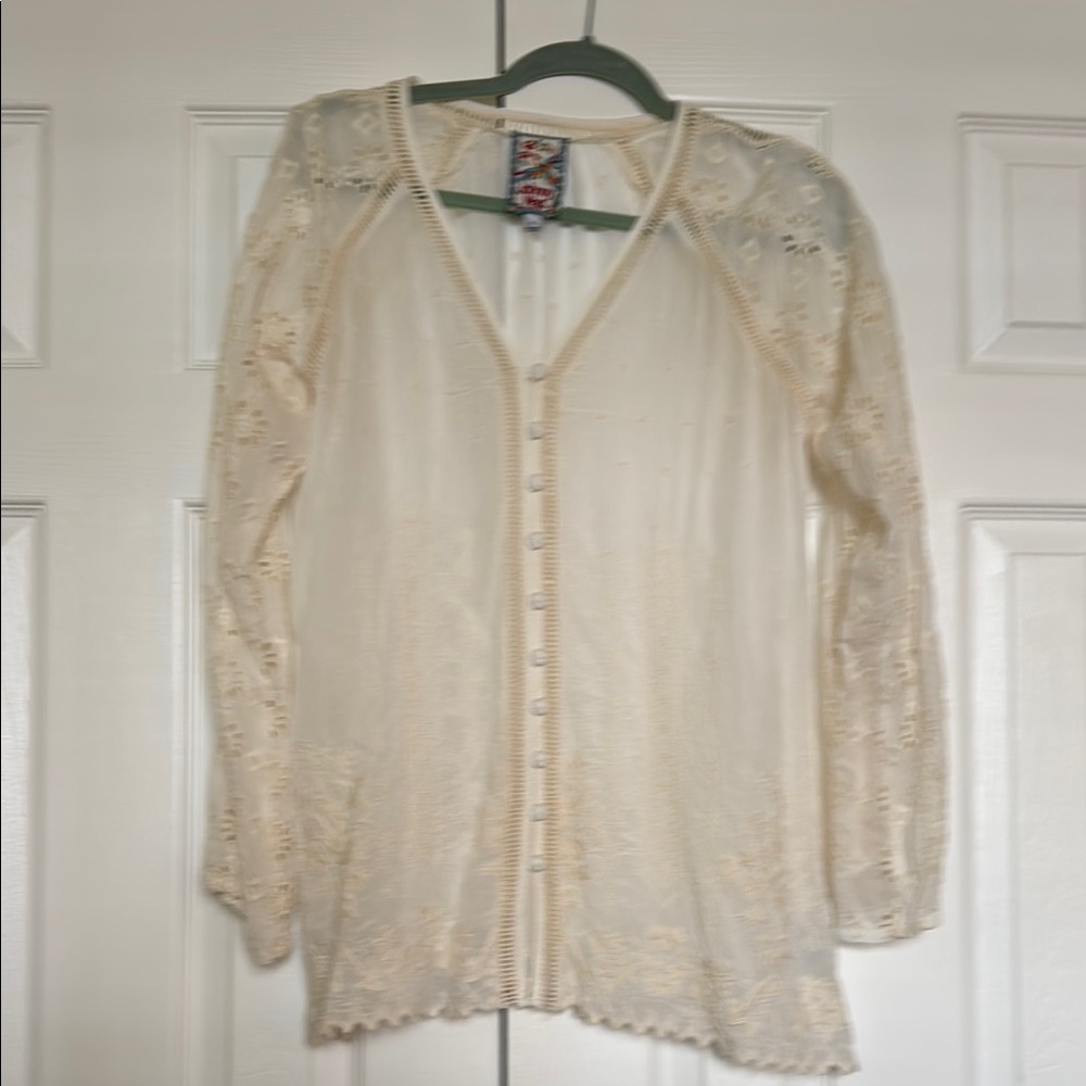 Johnny Was Laurel Amari Blouse - C10021-4 Cream Lace Blouse, Size S